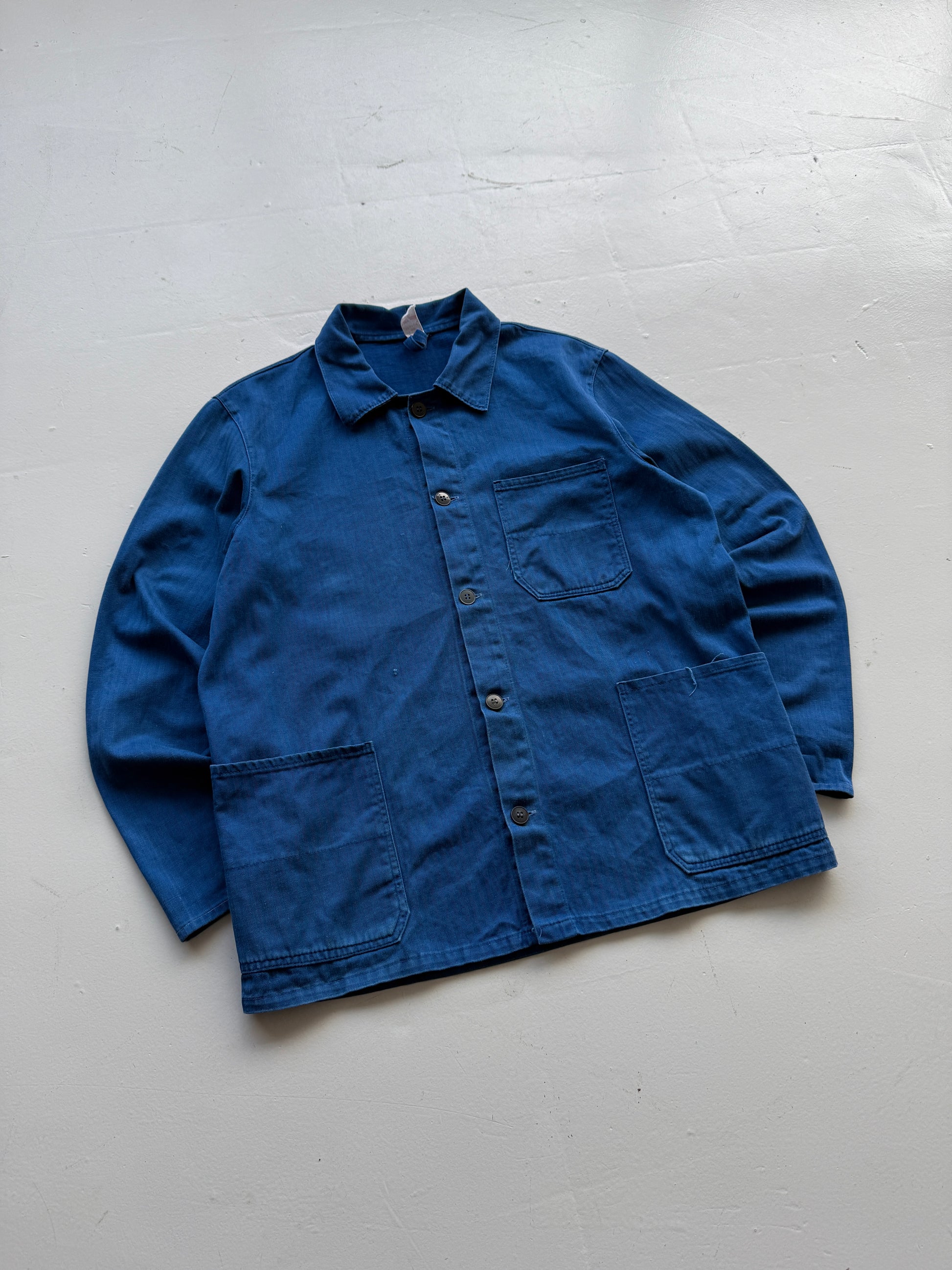 Herringbone Twill Blue French Workwear 70’s Vintage Chore Jacket CH025 - Medium