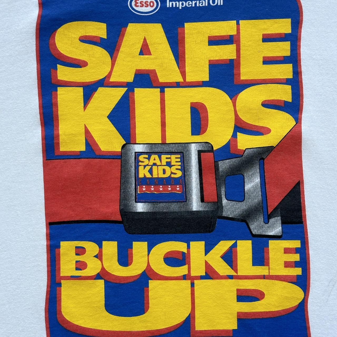 White Esso Safe Kids Buckle Up 90s Vintage T-shirt - XL
