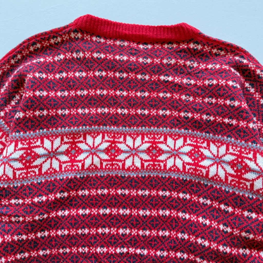 Red Raindeer Woollen 90's Vintage Christmas Pattern Wool Knit Jumper - Large