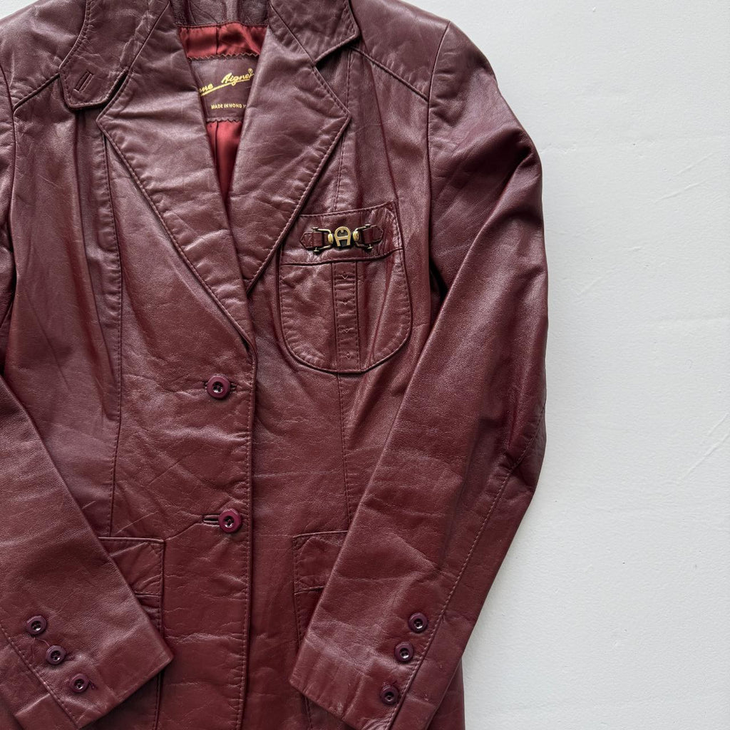 Burgundy Leather Blazer Vintage 90s Jacket - Womens Size 6