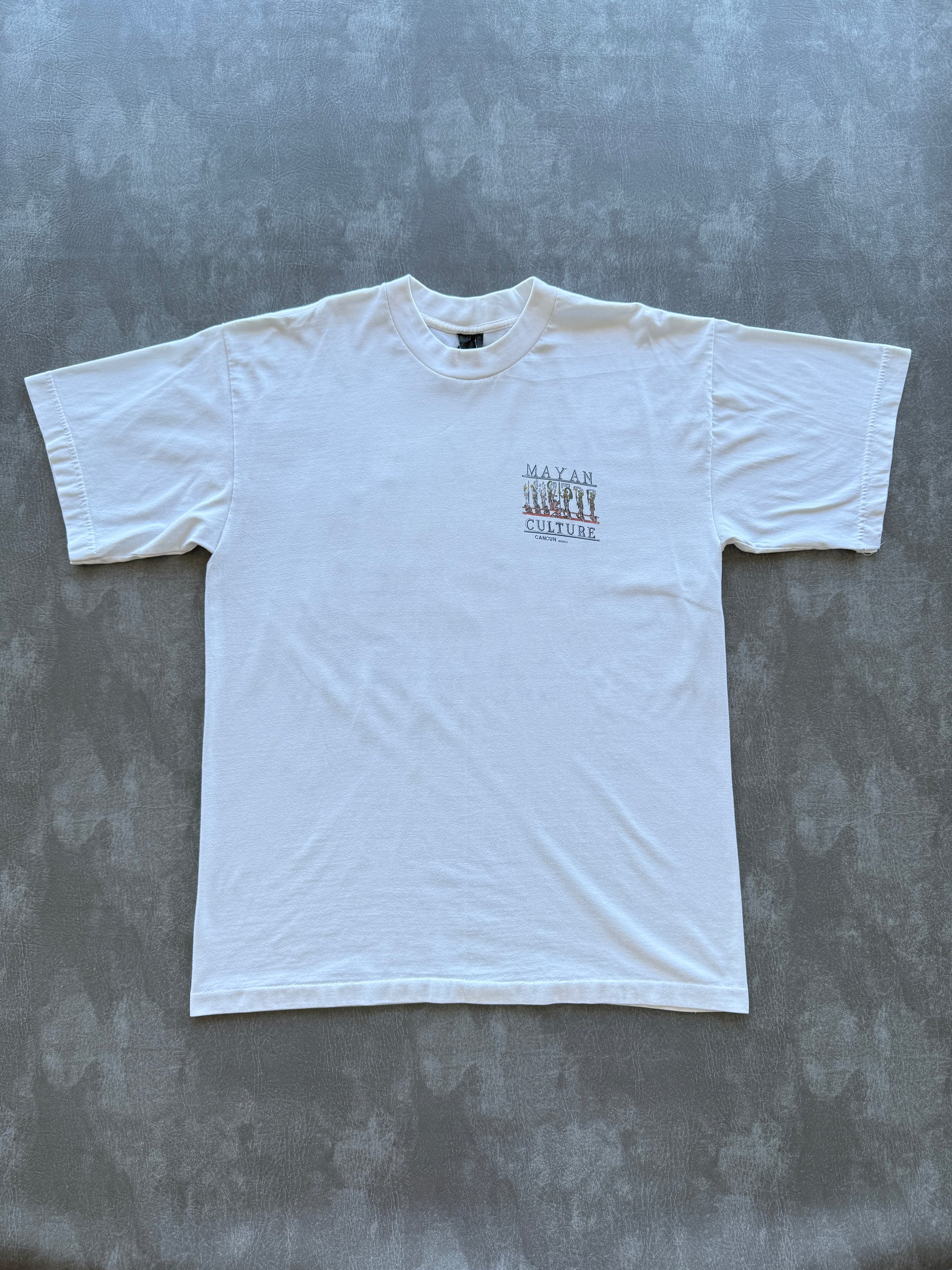 White Mayan Culture Cancun Mexico 90's Vintage Tourist Graphic T-Shirt - Large