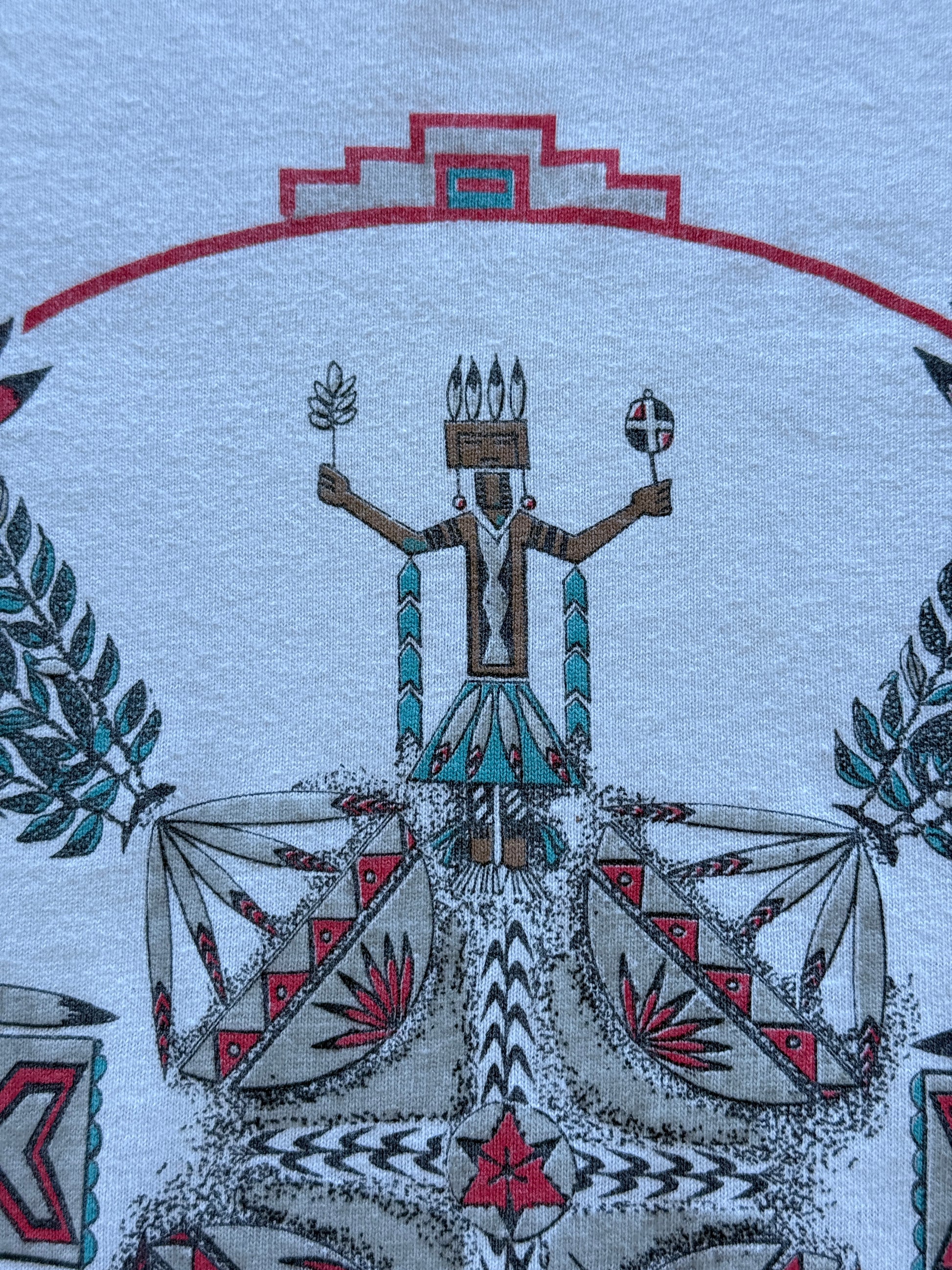 White Arizona Native Kachina 90's Vintage Single Stitch Graphic T-Shirt - Large