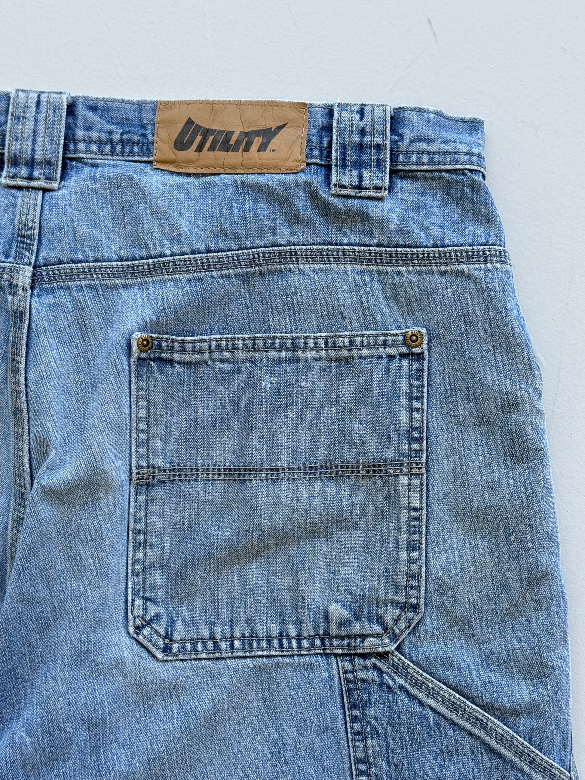 Light Blue Utility 90's Vintage Baggy Carpenter Denim Shorts - W38 x L11.5