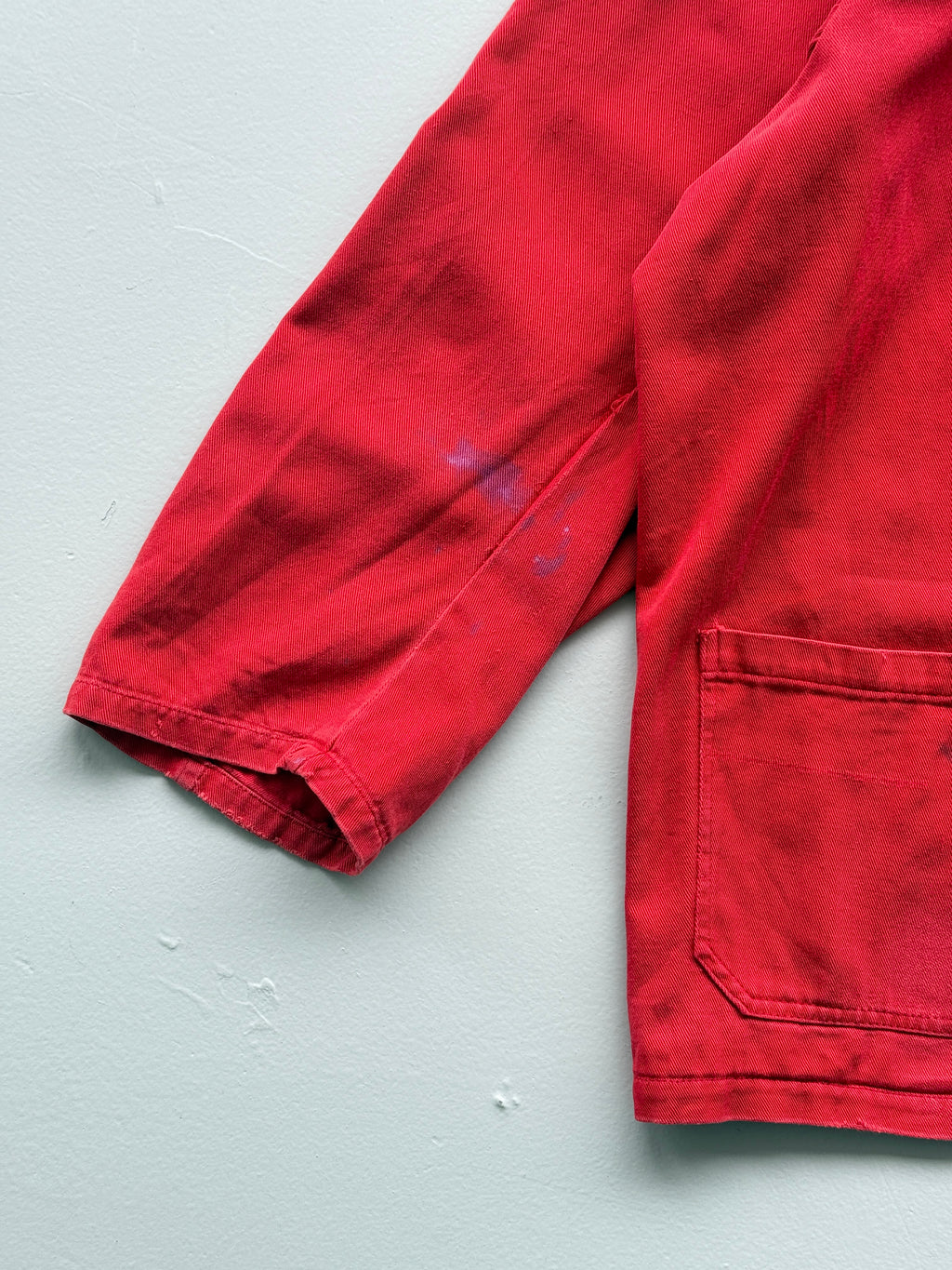 Red Thrashed French Chore Jacket 80's Vintage Workwear CH218 - Medium