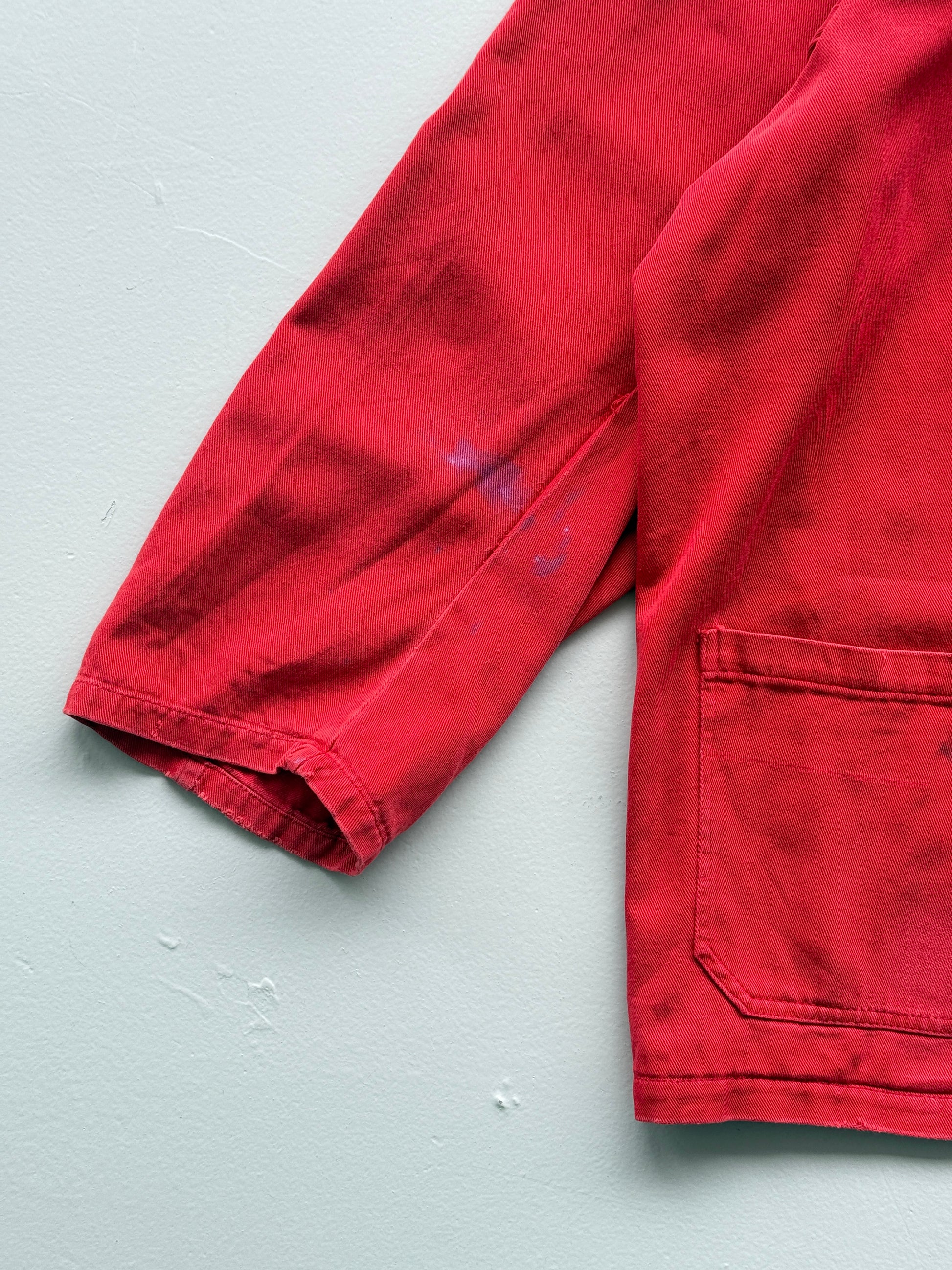 Red Thrashed French Chore Jacket 80's Vintage Workwear CH218 - Medium