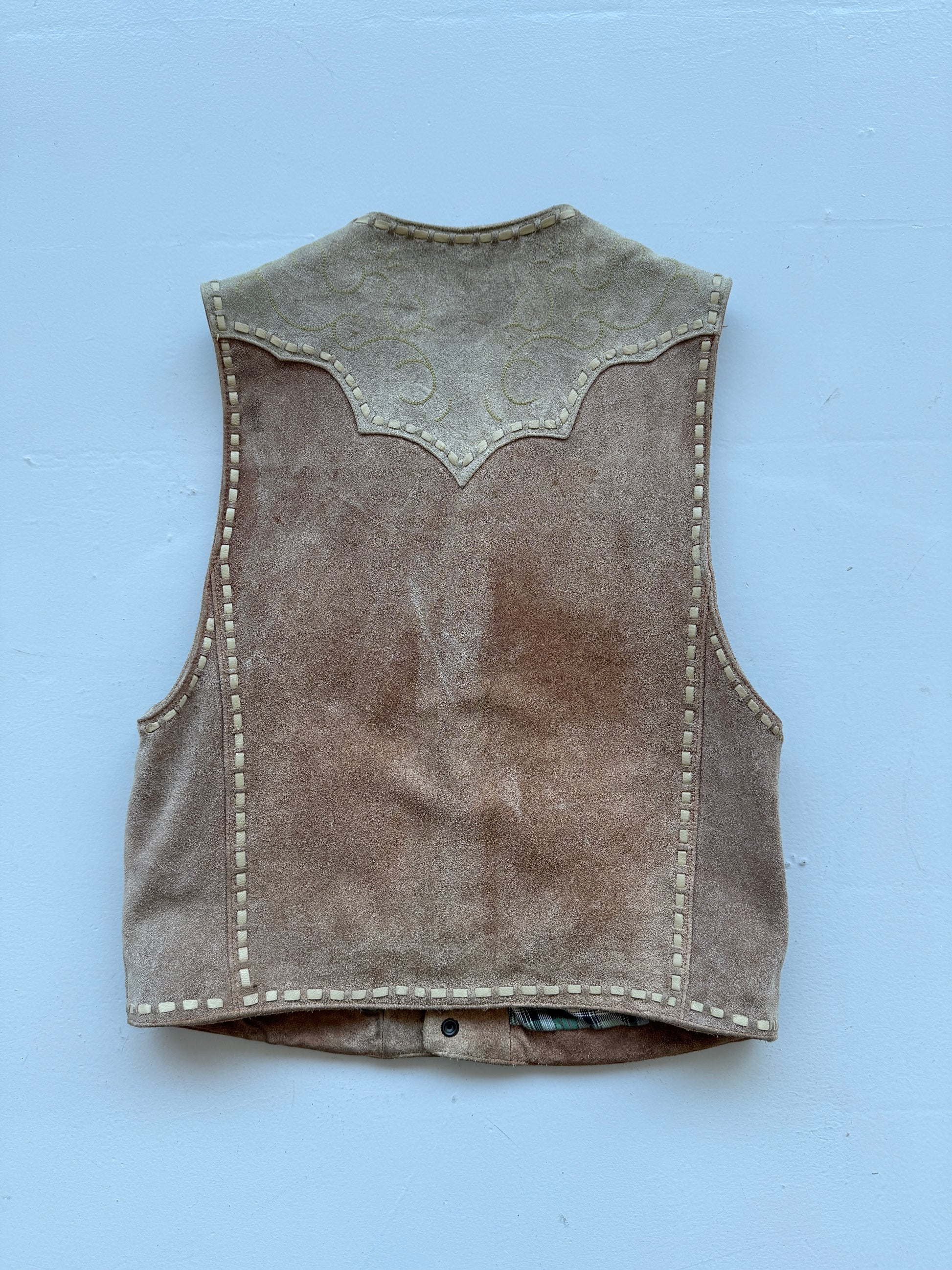 Cream Avirex 90's Vintage Leather Wester Waistcoat - Small