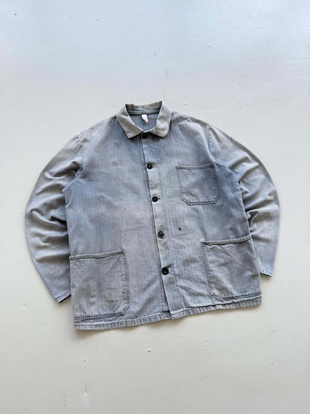 Thrashed Faded Blue French Vintage Workwear Chore Jacket CH361 - Small