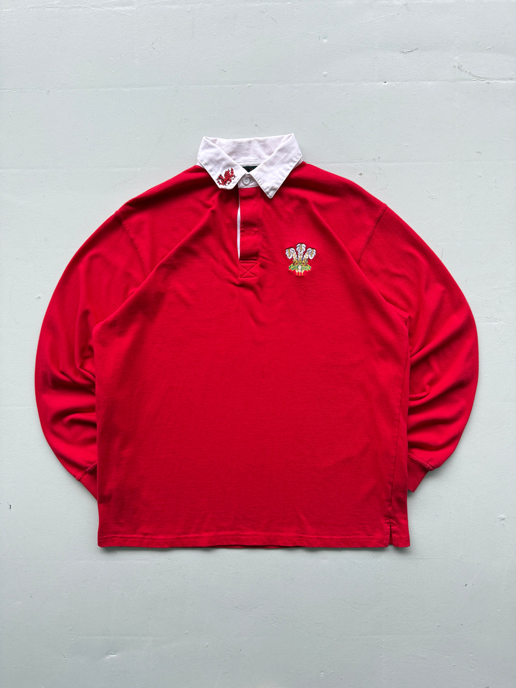 Red Wales 90's Vintage Long Sleeve Rugby Union Jersey Polo - Large