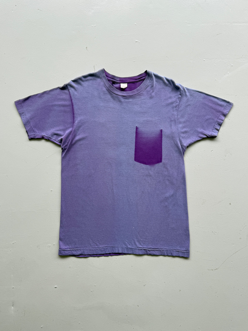 Purple Ghost Pocket Sun Faded Vintage Single Stitch Pocket T-Shirt - Large