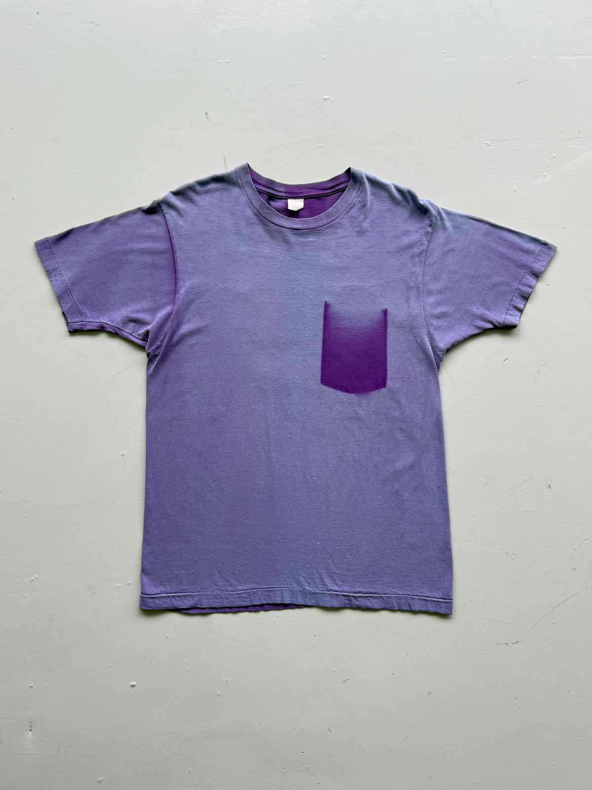Purple Ghost Pocket Sun Faded Vintage Single Stitch Pocket T-Shirt - Large