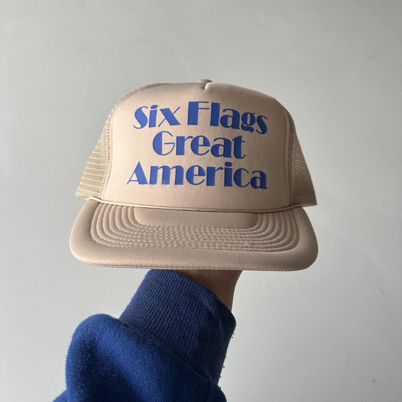 Cream Six Flags Vintage Foam and Mesh SnapBack Trucker Cap