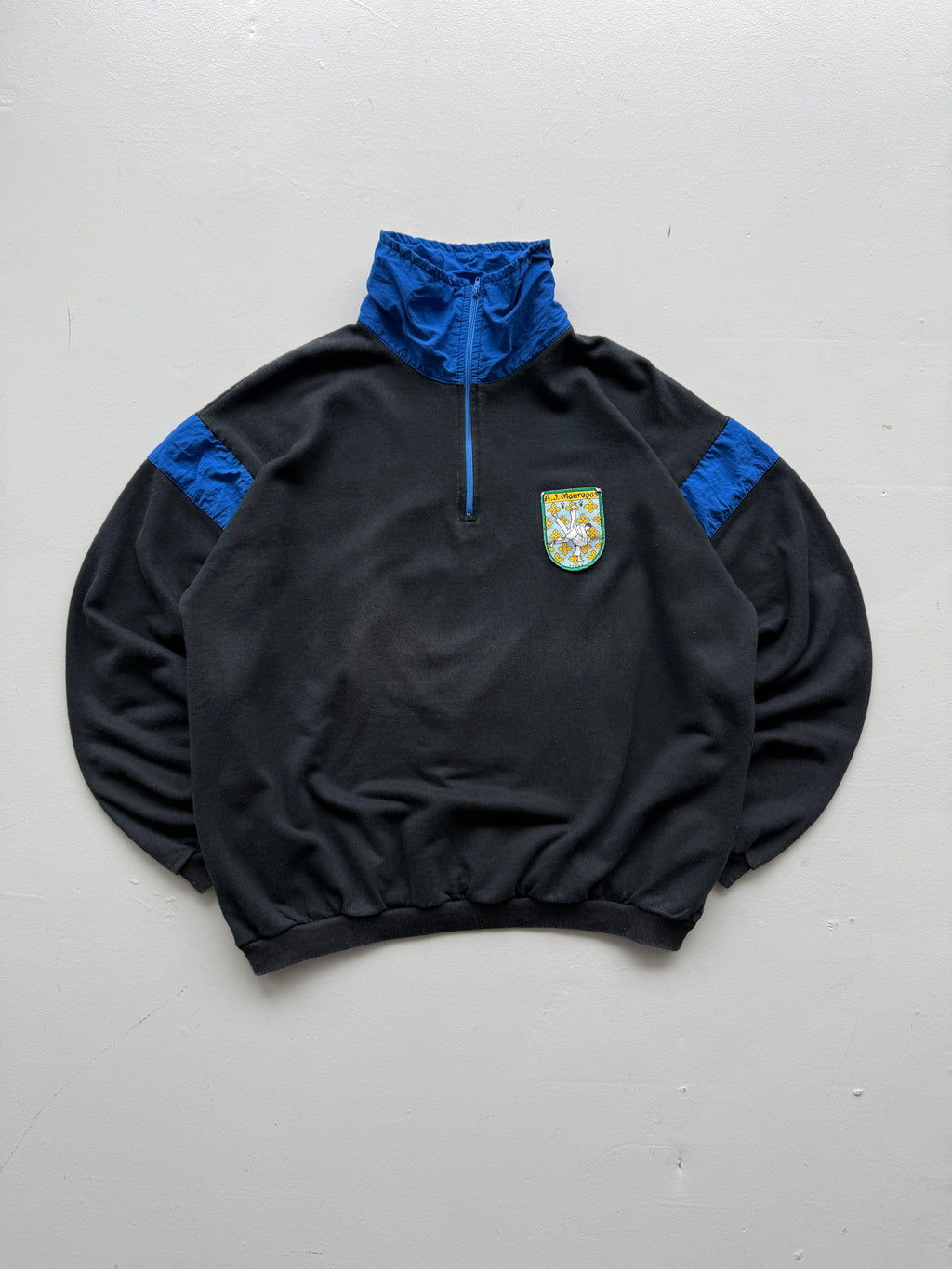 Black Judo Gym 80's Vintage Track Suit Quarter Zip Jacket -  Medium Oversized