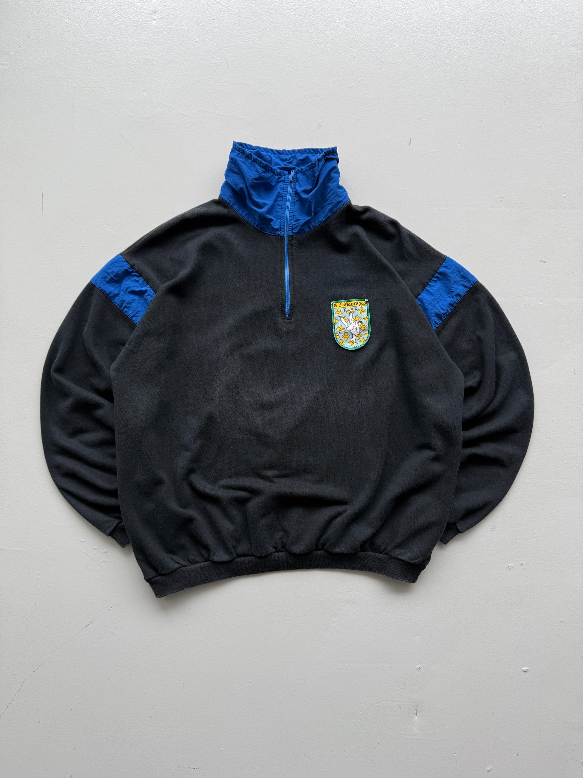 Black Judo Gym 80's Vintage Track Suit Quarter Zip Jacket -  Medium Oversized
