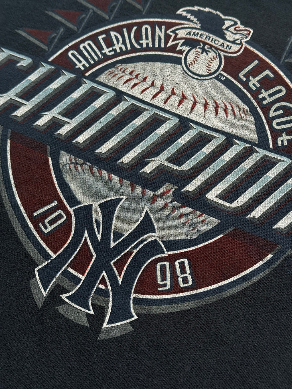 Navy Blue Overdyed New York Yankees 00's Vintage Baseball Graphic T-Shirt - XL