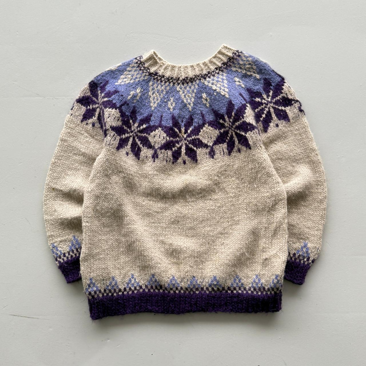 Cream Purple 80’s Vintage Geometric Knit Jumper - Large