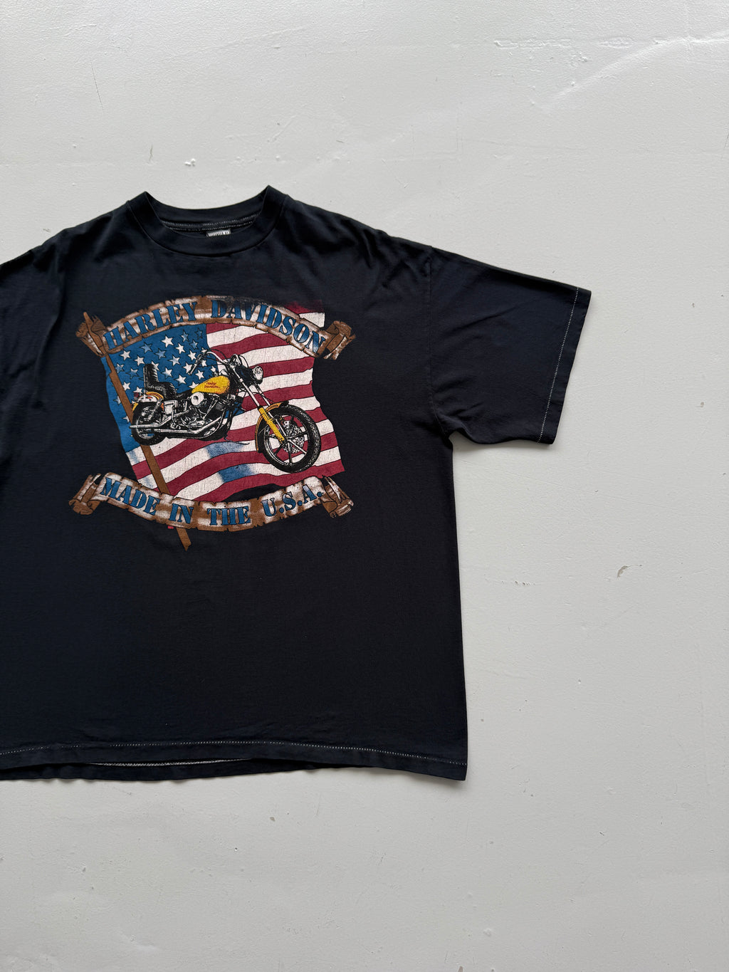 Black Harley Davidson 90's Vintage Graphic Over Dyed Biker T-Shirt - XL