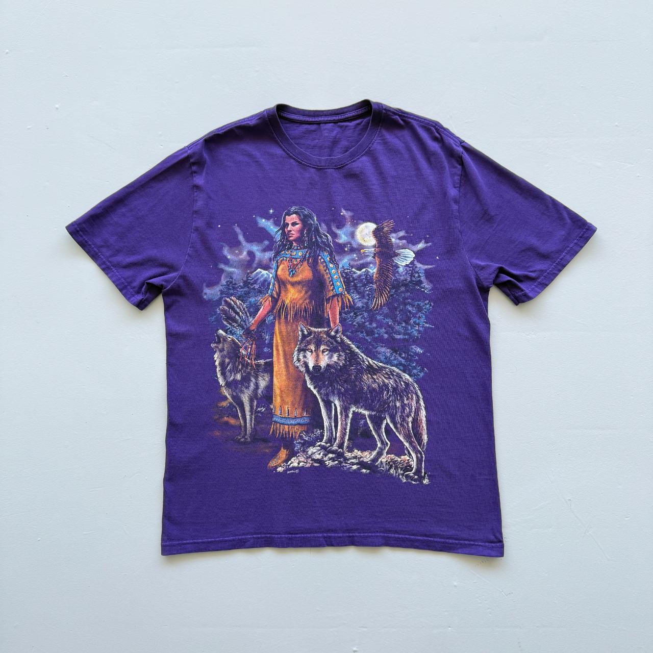 Purple Bohemian Wolf Native Vintage 00s T-shirt - Medium