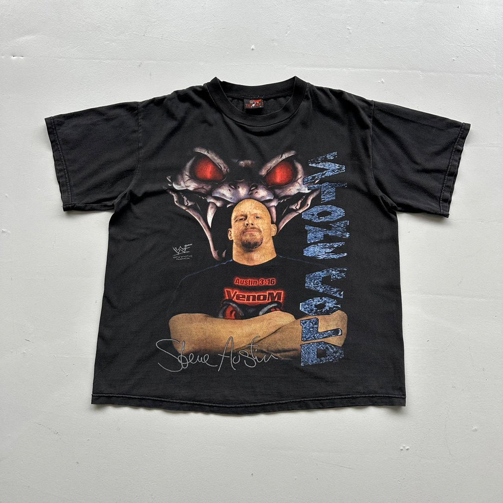 Black WWF Stone Cold Steve Austin Vintage Graphic T-Shirt - Large/XL Boxy