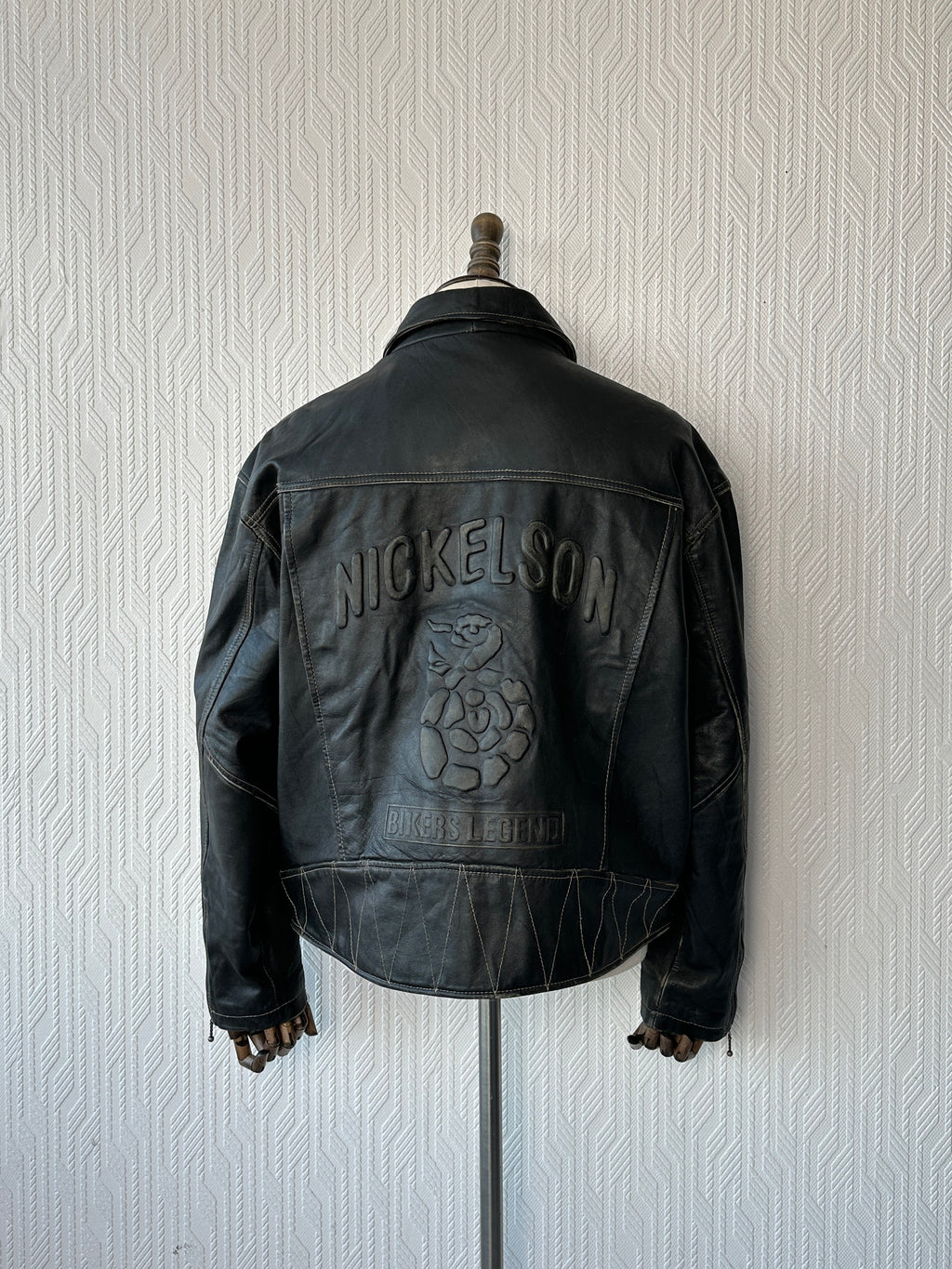 Black Nickleson Leather Vintage 90's Biker Jacket - Large