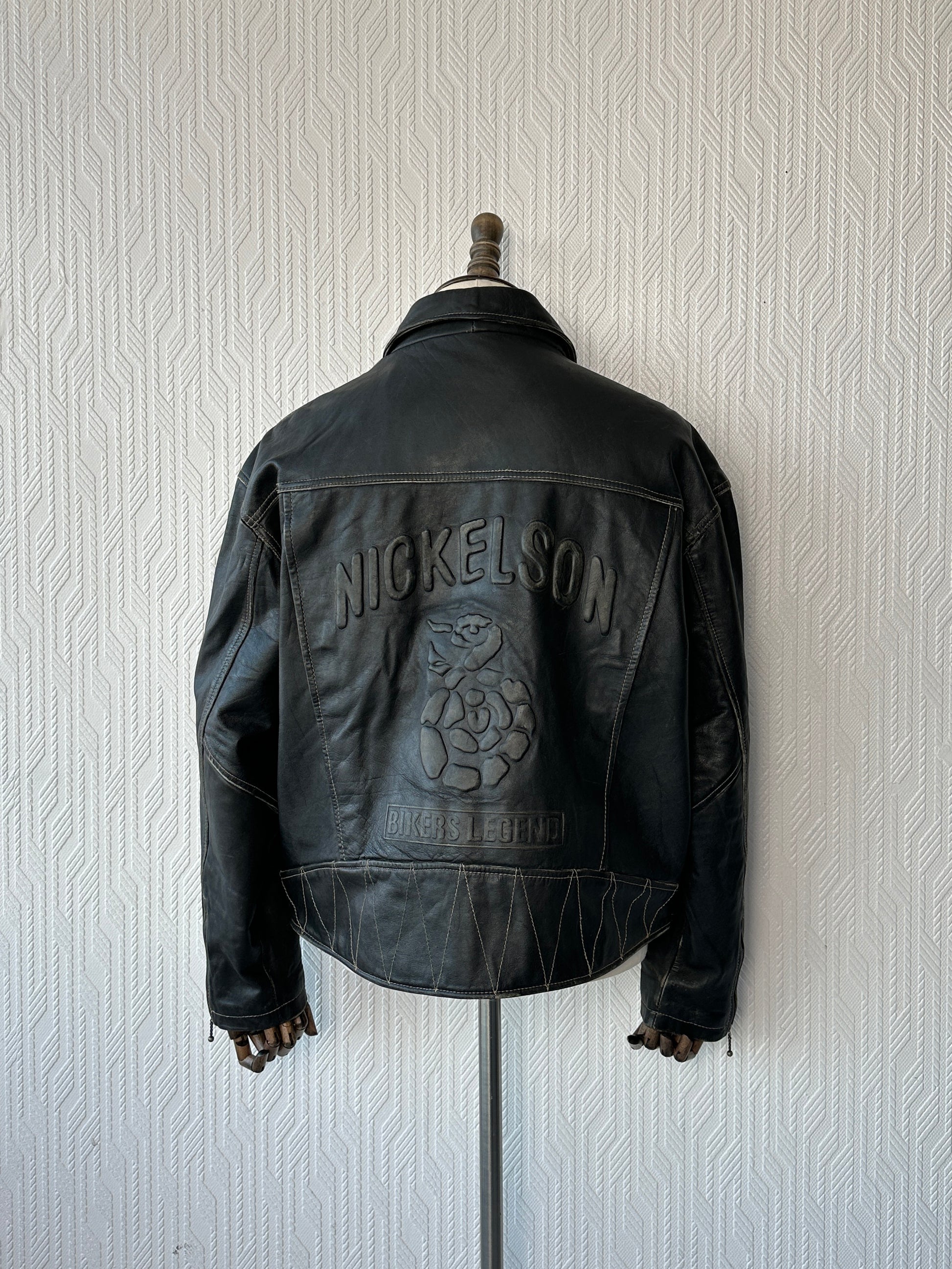 Black Nickleson Leather Vintage 90's Biker Jacket - Large