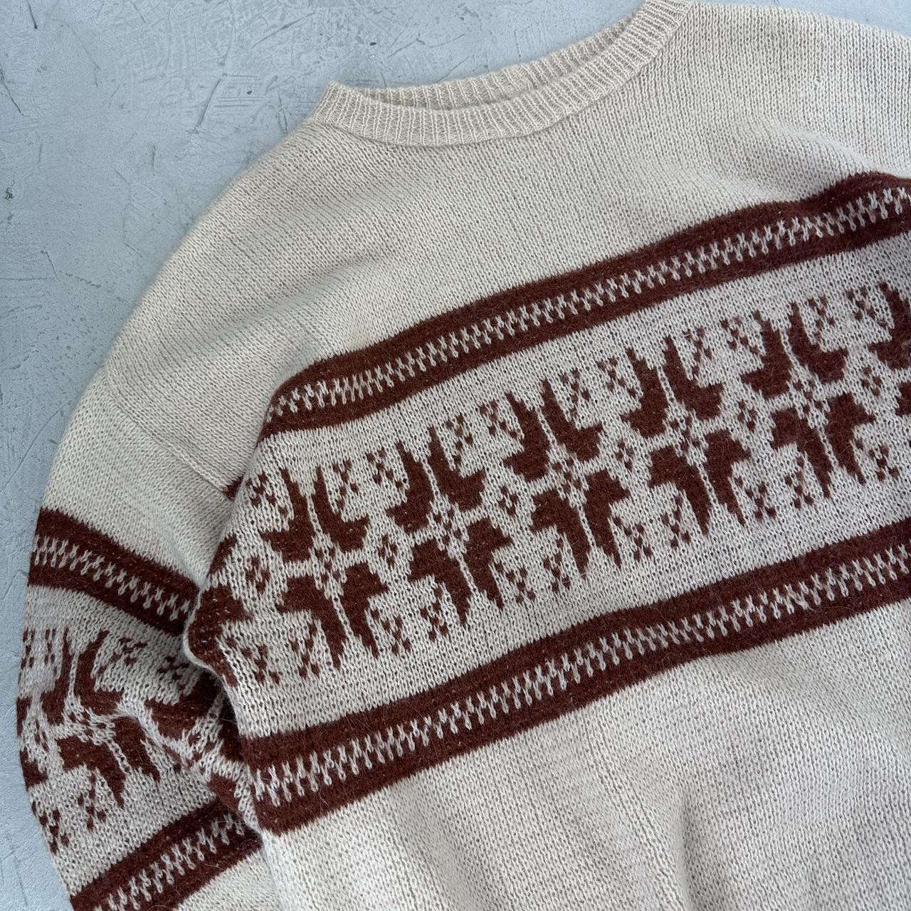 Cream / Auburn 90's Woollen Hand Knitted Sweatshirt - Large
