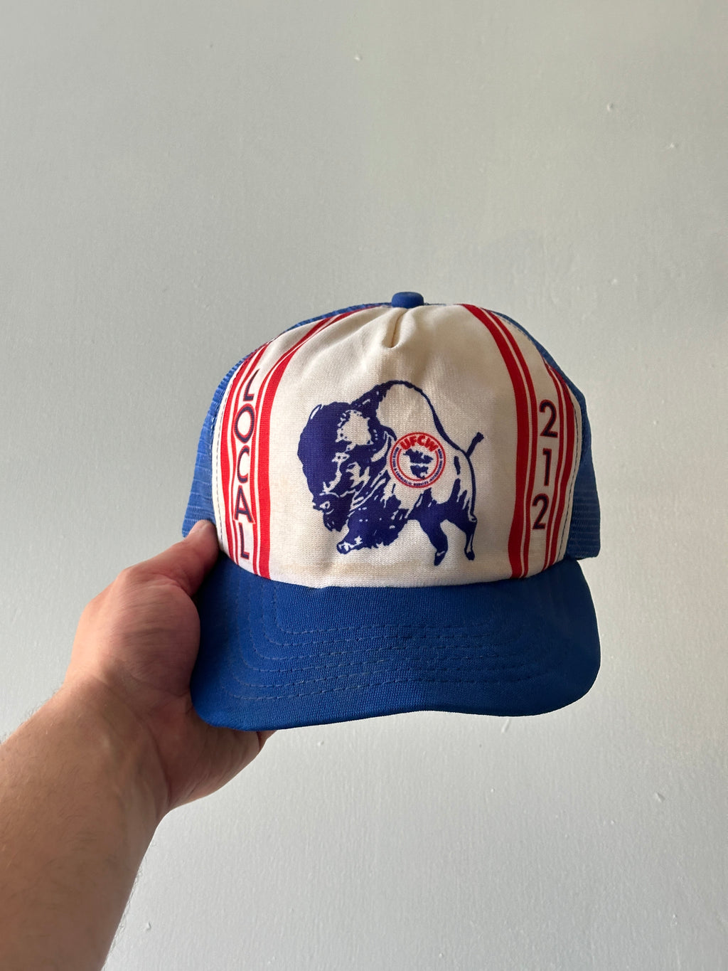 White / Blue UFCW Local 212 80's Vintage Mesh SnapBack Trucker Cap