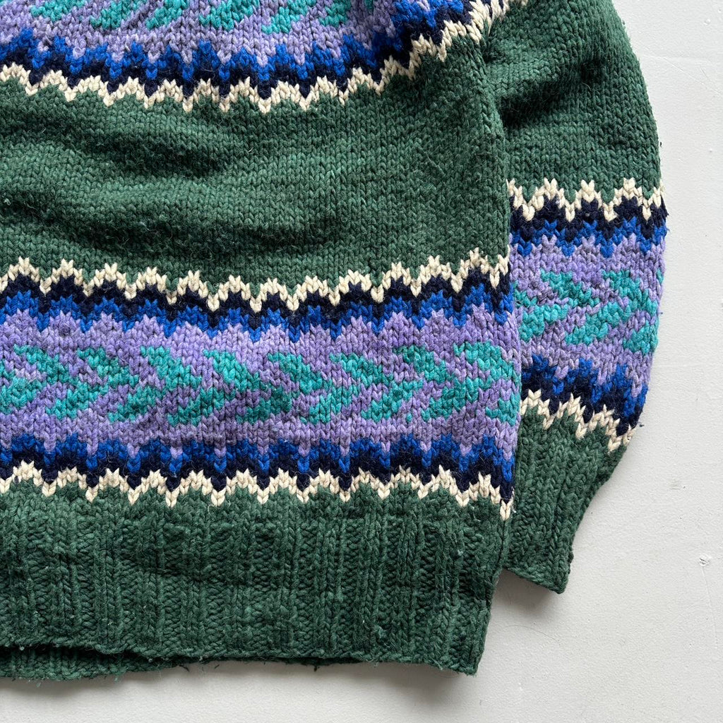 Green Ecuadorian 80s Chunky Knit Jumper - Large