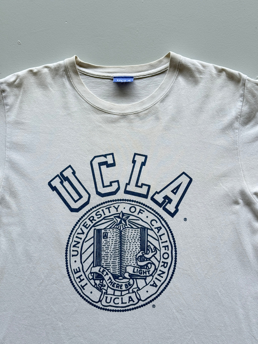 White UCLA 90's Vintage Graphic Collage Spellout T-Shirt - Medium