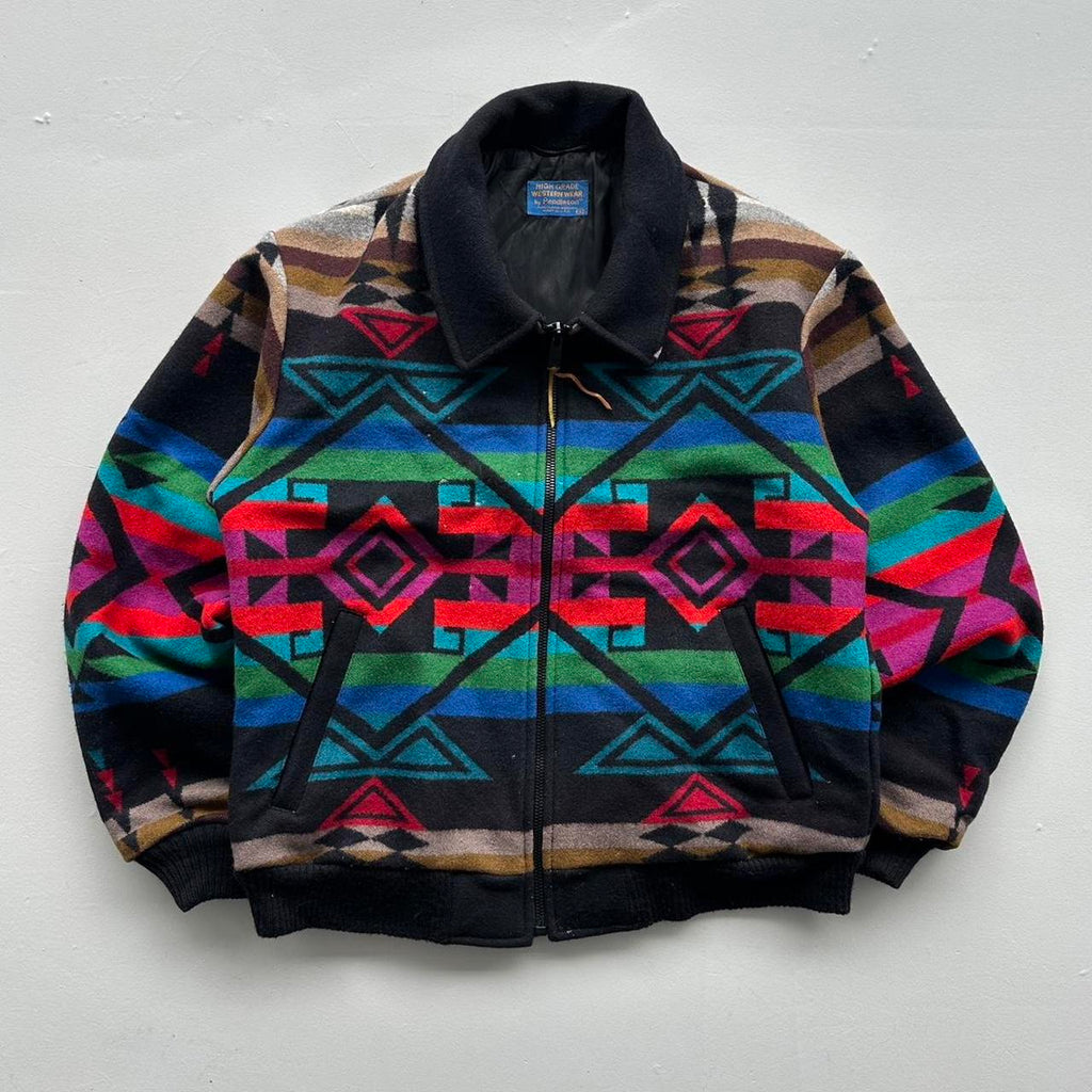 Navy Pendleton High Grade Western Wear Zip-Up Jacket - Medium