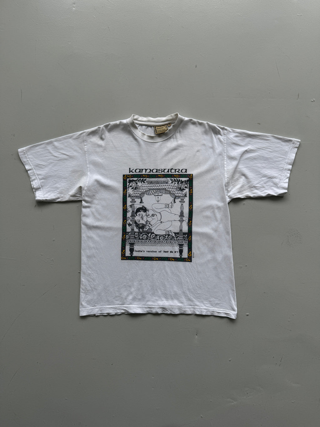 White Karmasutra 00's Vintage Graphic Novelty Slogan T-Shirt - Medium