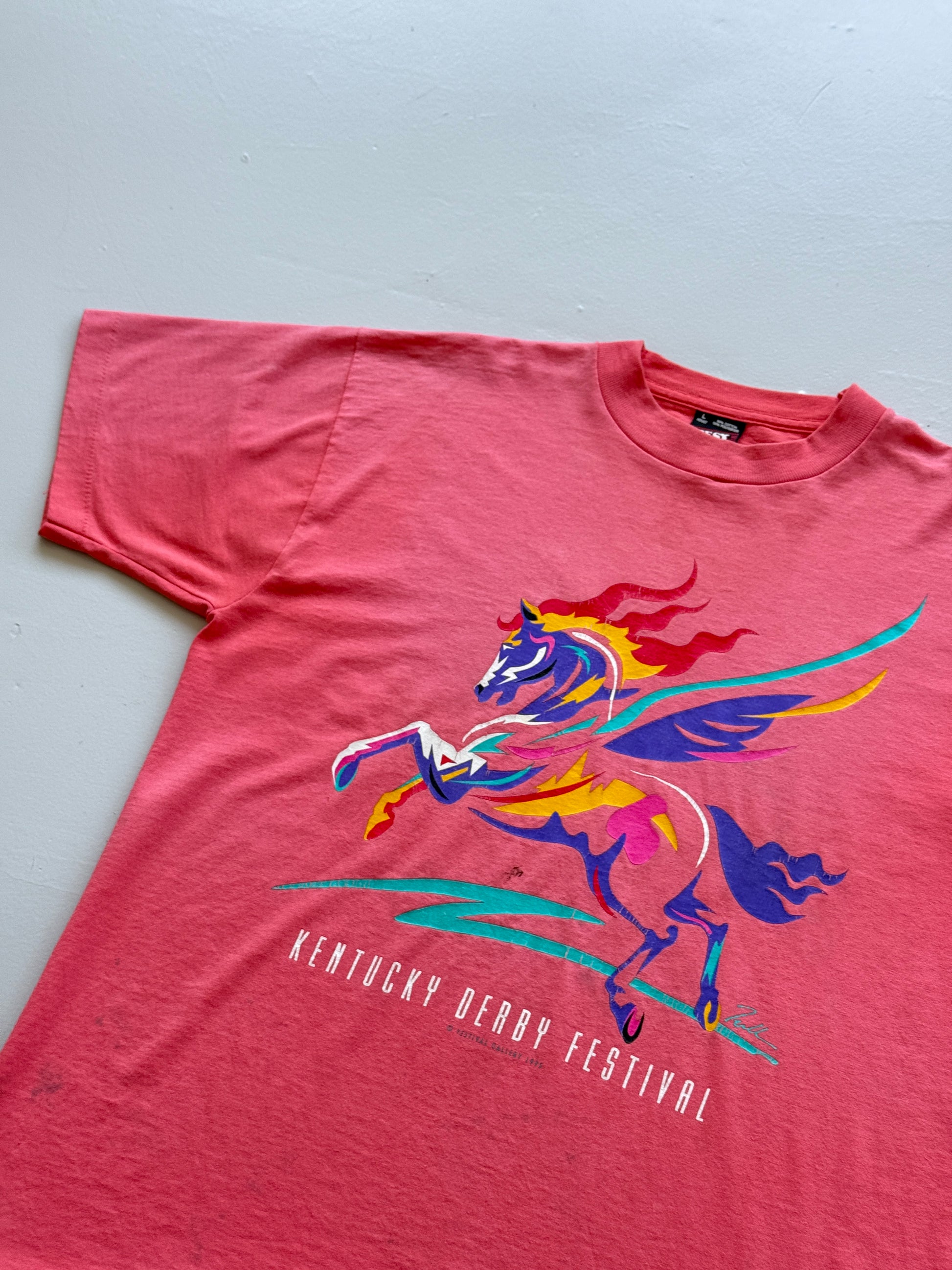 Pink Kentucky Derby Festival 90's Vintage Single Stitch Graphic T-Shirt - Large