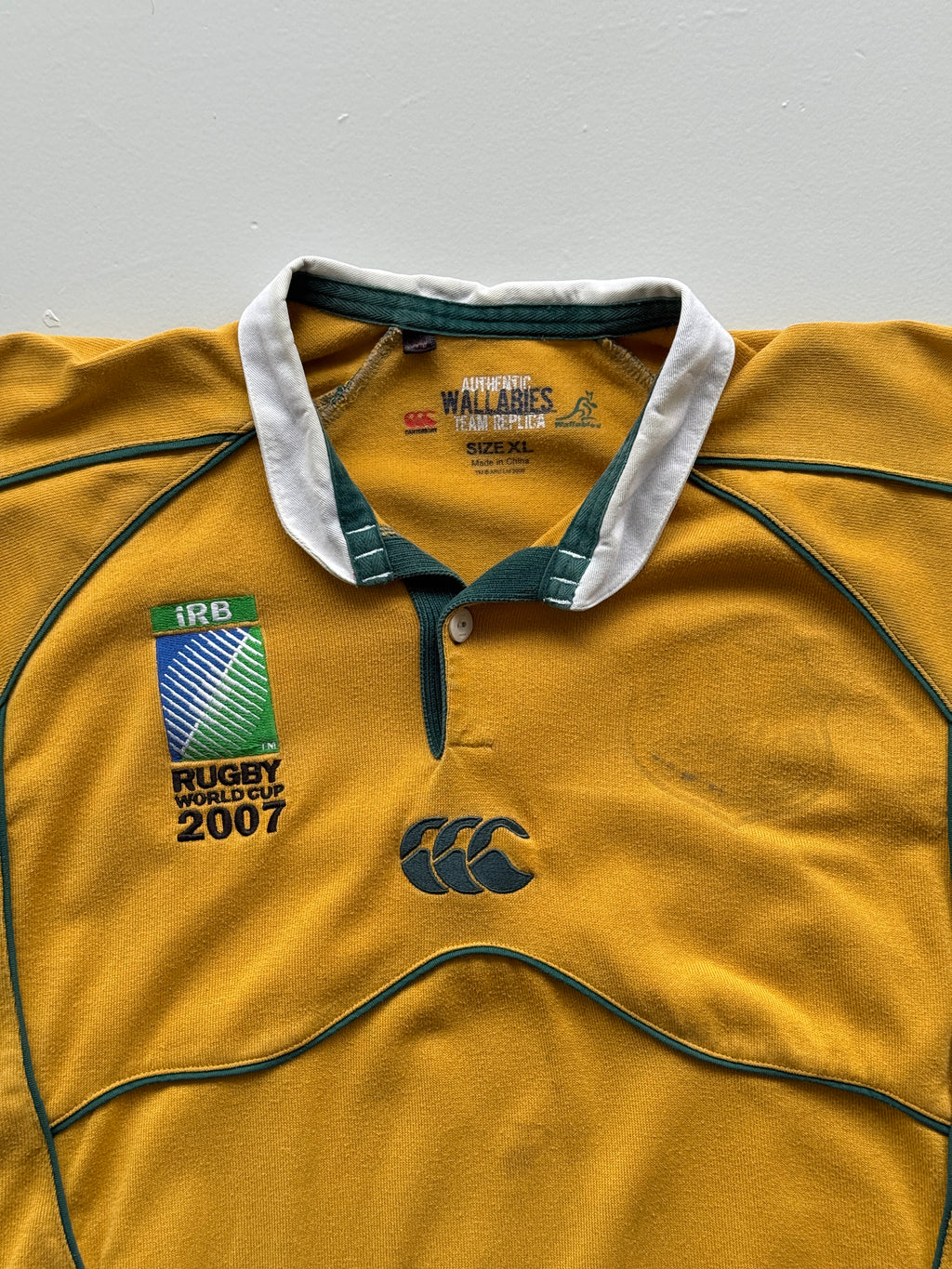 Yellow Australia 00's Vintage Wallabies Rugby Polo Jersey - XL