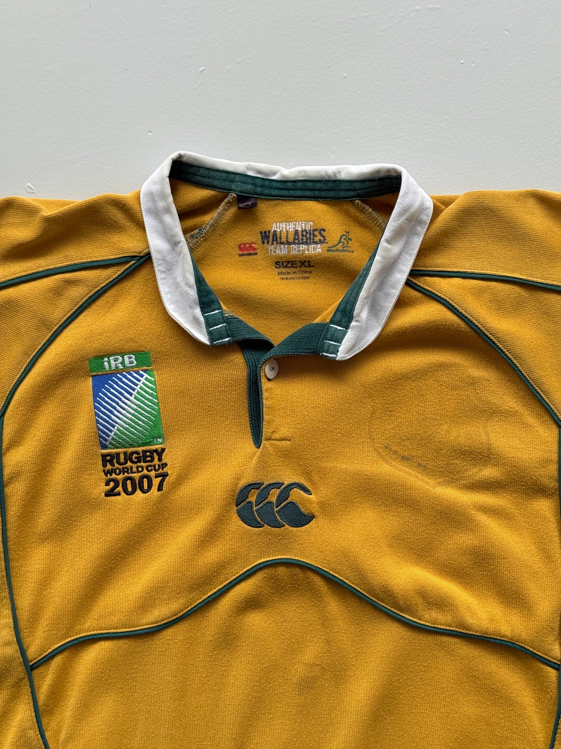 Yellow Australia 00's Vintage Wallabies Rugby Polo Jersey - XL
