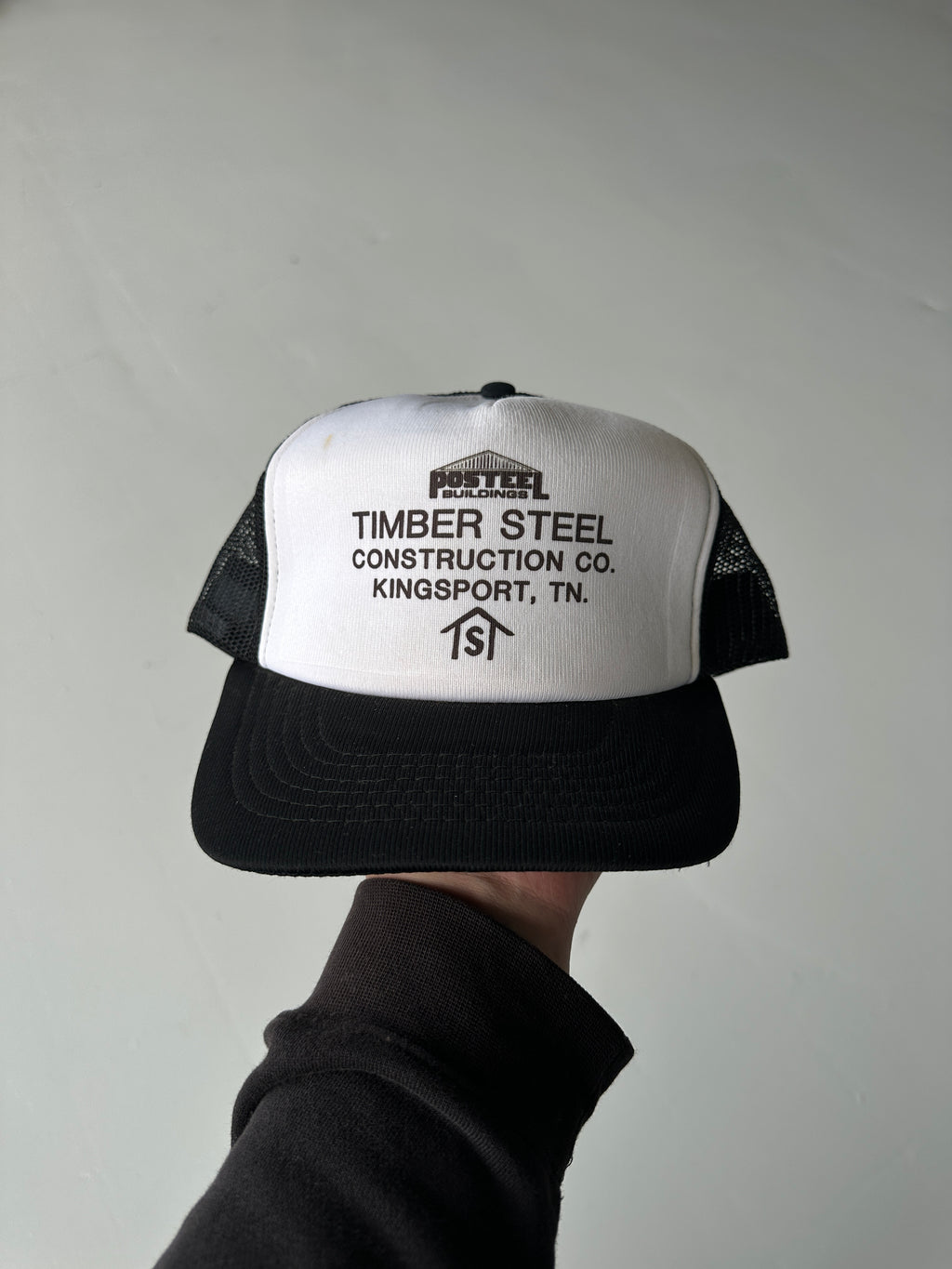 White / Black Timber Steel Construction Co. Vintage Foam SnapBack Trucker Cap