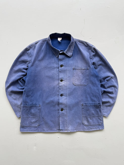 Faded Blue French Herringbone Cotton Vintage Workwear Chore Jacket CH373 - XL