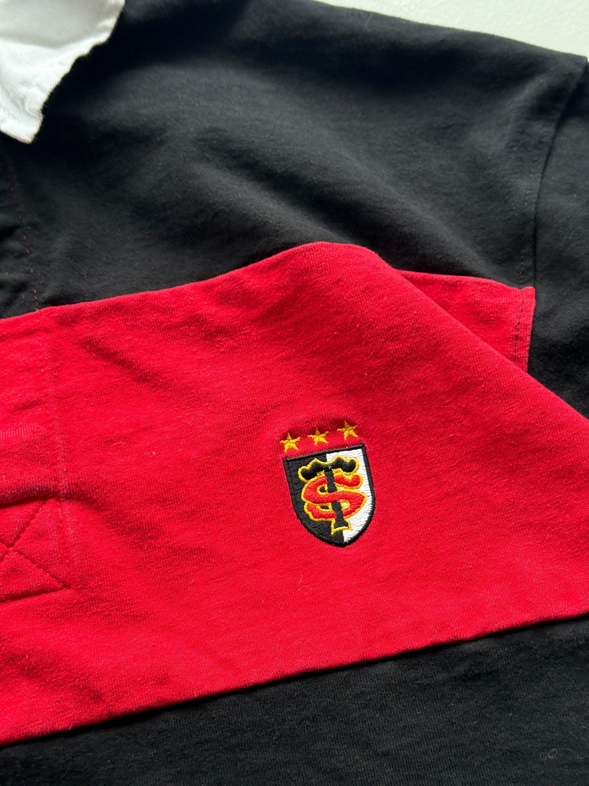 Red Striped Stade Toulousain 90's Vintage Long Sleeve Rugby Jersey Polo - Medium