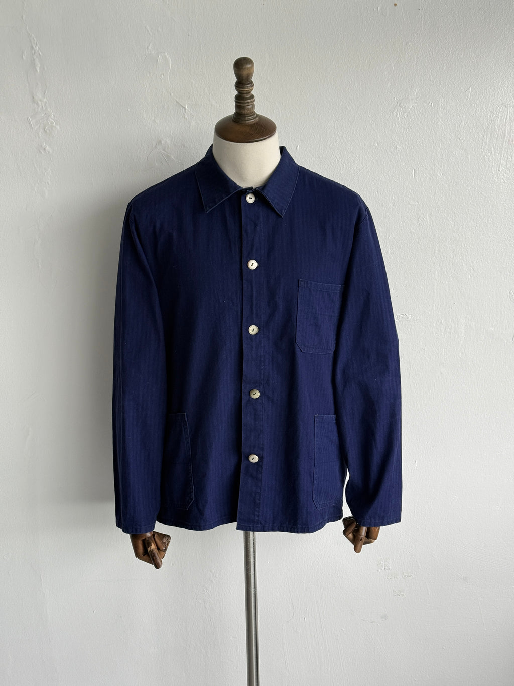 Indigo Blue Herringbone German Vintage Workwear Chore Jacket CH524 - Medium