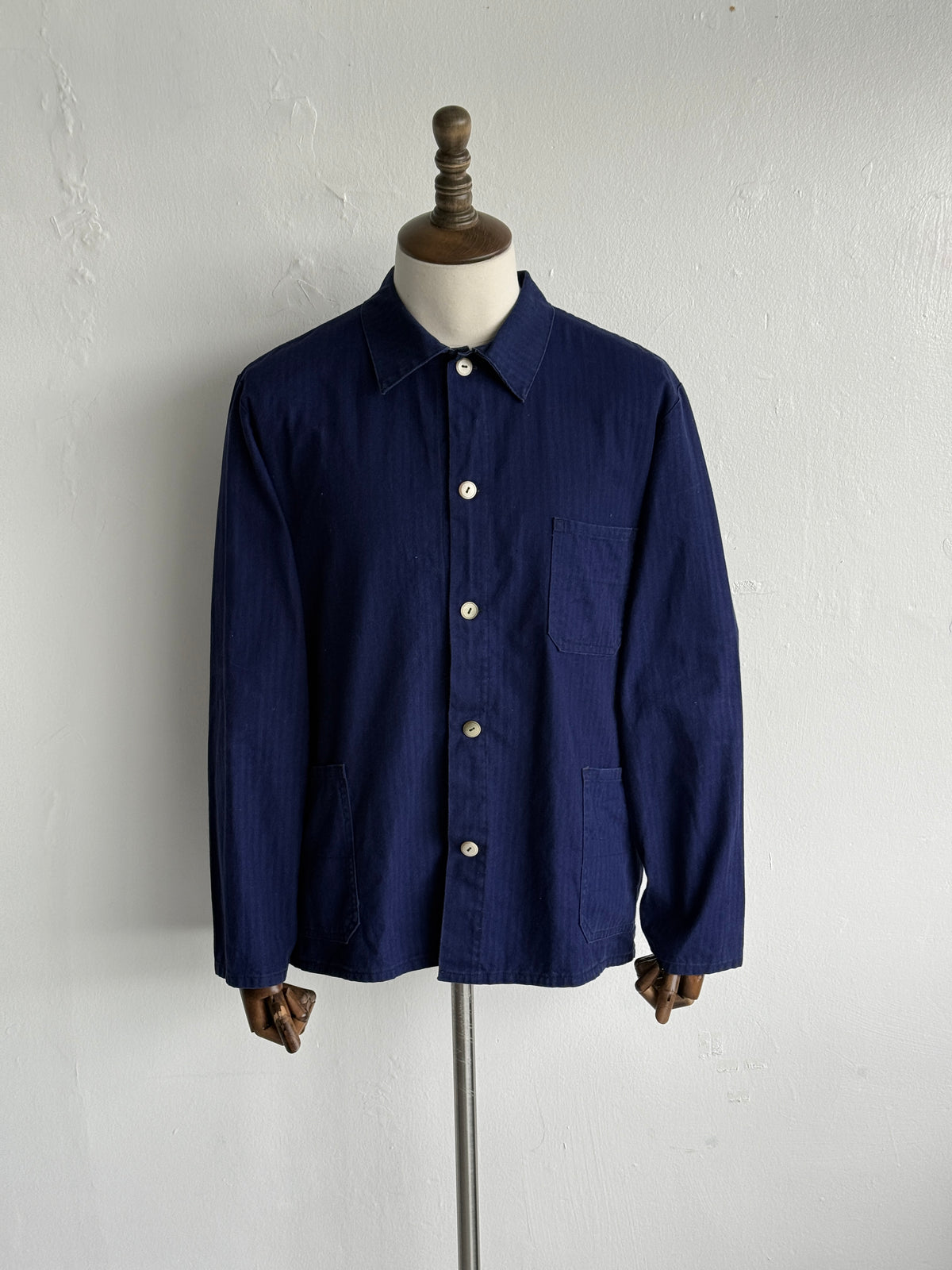 Indigo Blue Herringbone German Vintage Workwear Chore Jacket CH524 - Medium