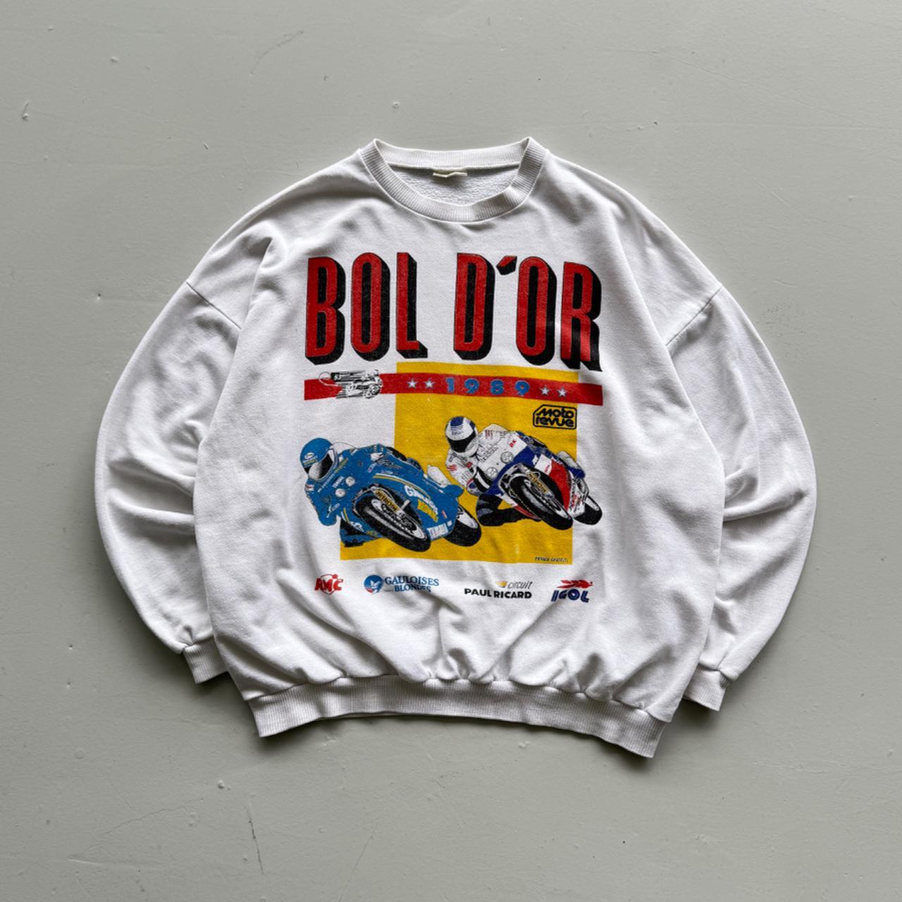White Bol D'or Motorcycle 1989 Vintage Graphic Sweatshirt - Large