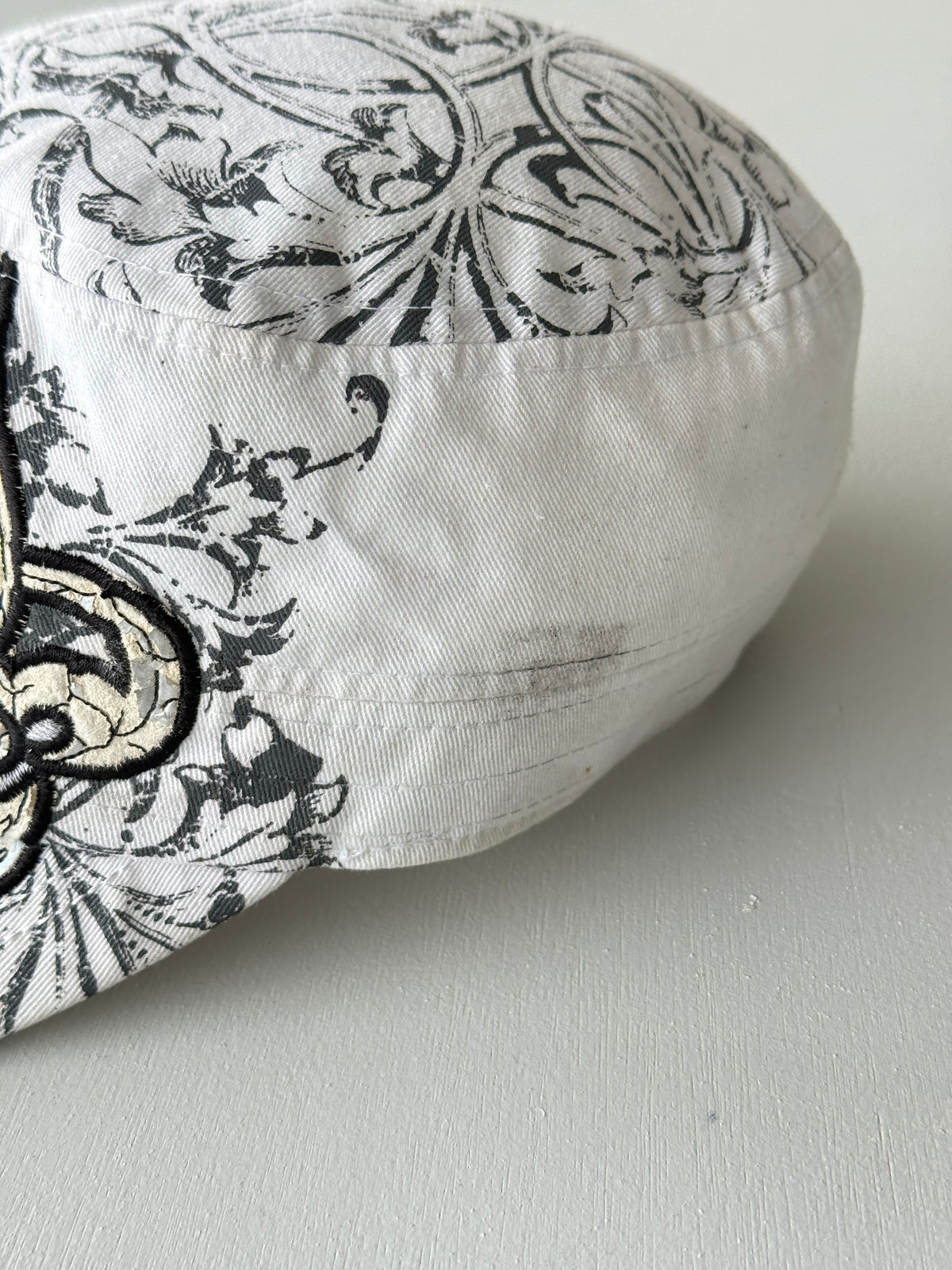White Fleur-De-Lis Y2K Cadet Cap Military Style 00's Grunge Aesthetic