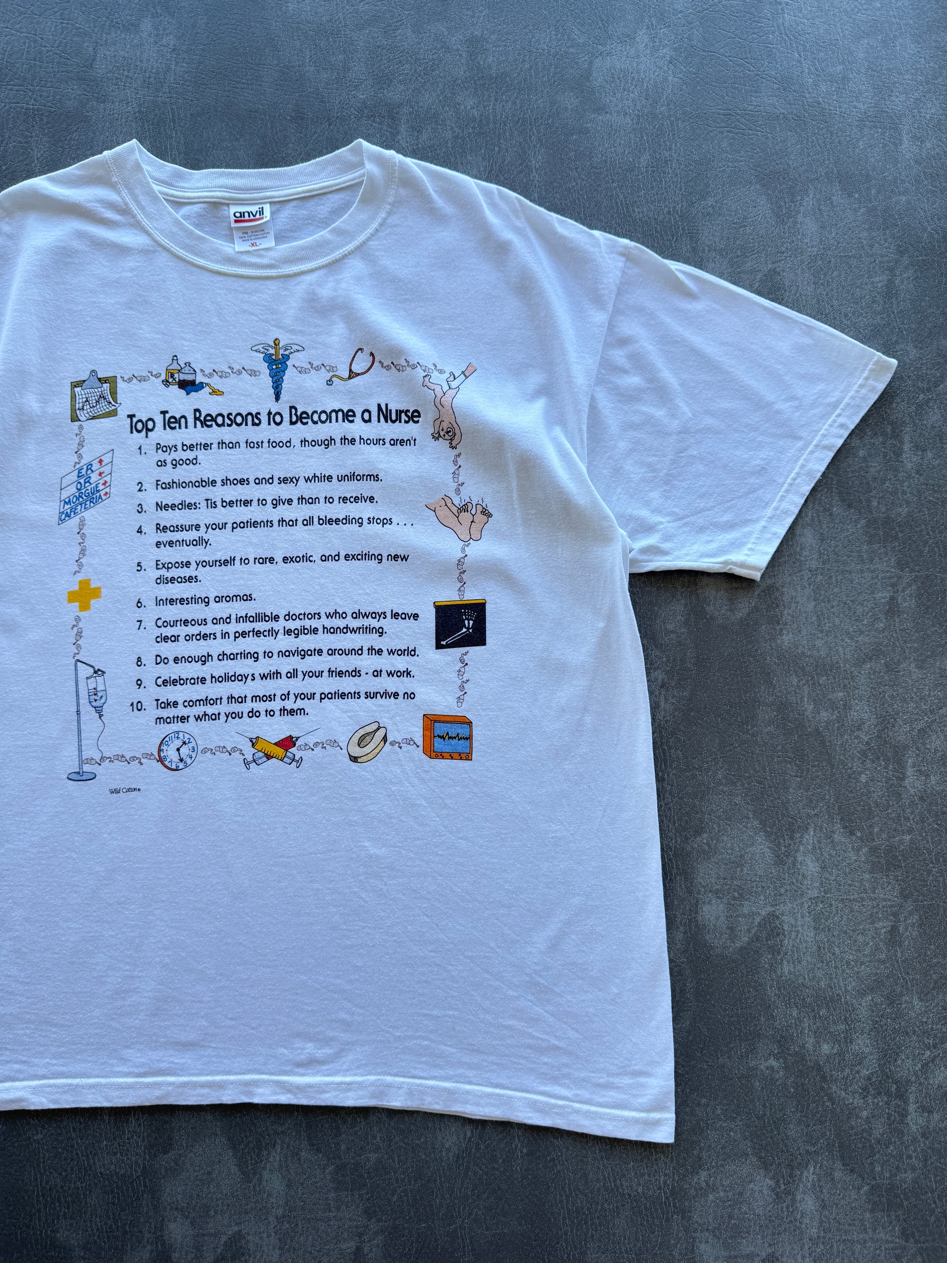White Top Ten Reasons to Become a Nurse 90's Vintage Graphic T-Shirt - XL