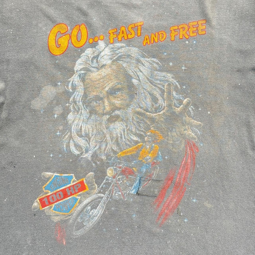 Faded Grey Biker 90s Vintage Thrashed T-Shirt - Large