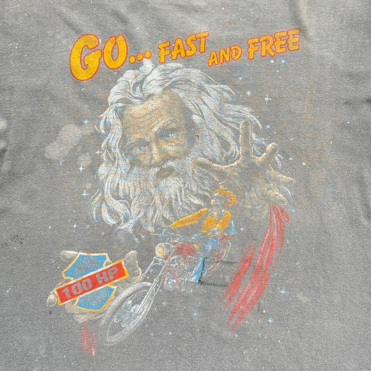 Faded Grey Biker 90s Vintage Thrashed T-Shirt - Large