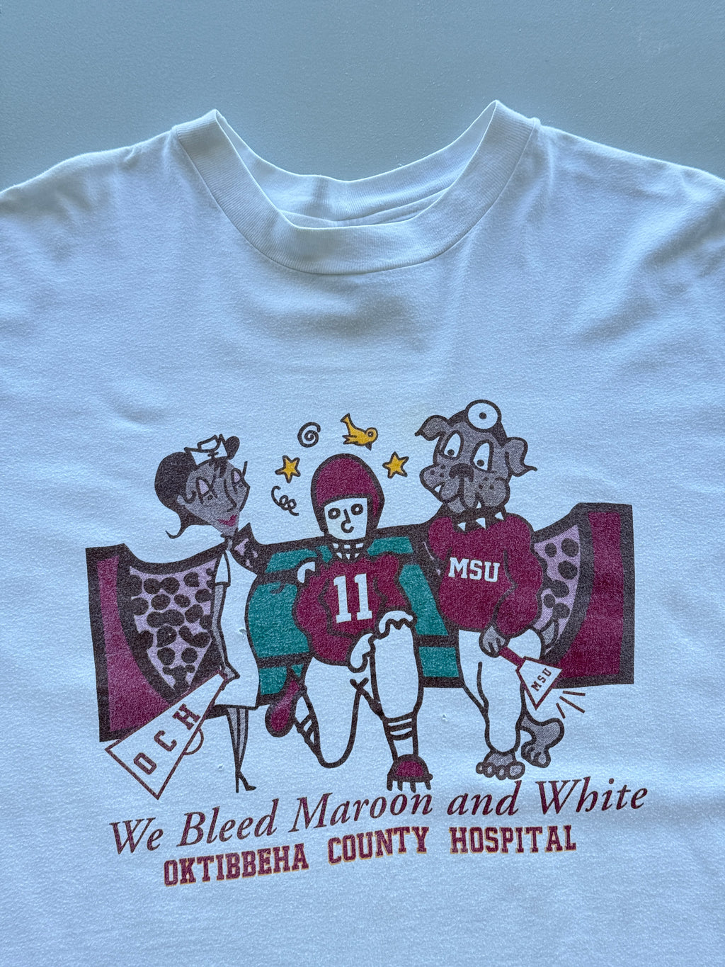 Hanes MSU We Bleed Maroon and White 90's Vintage T-Shirt - XL