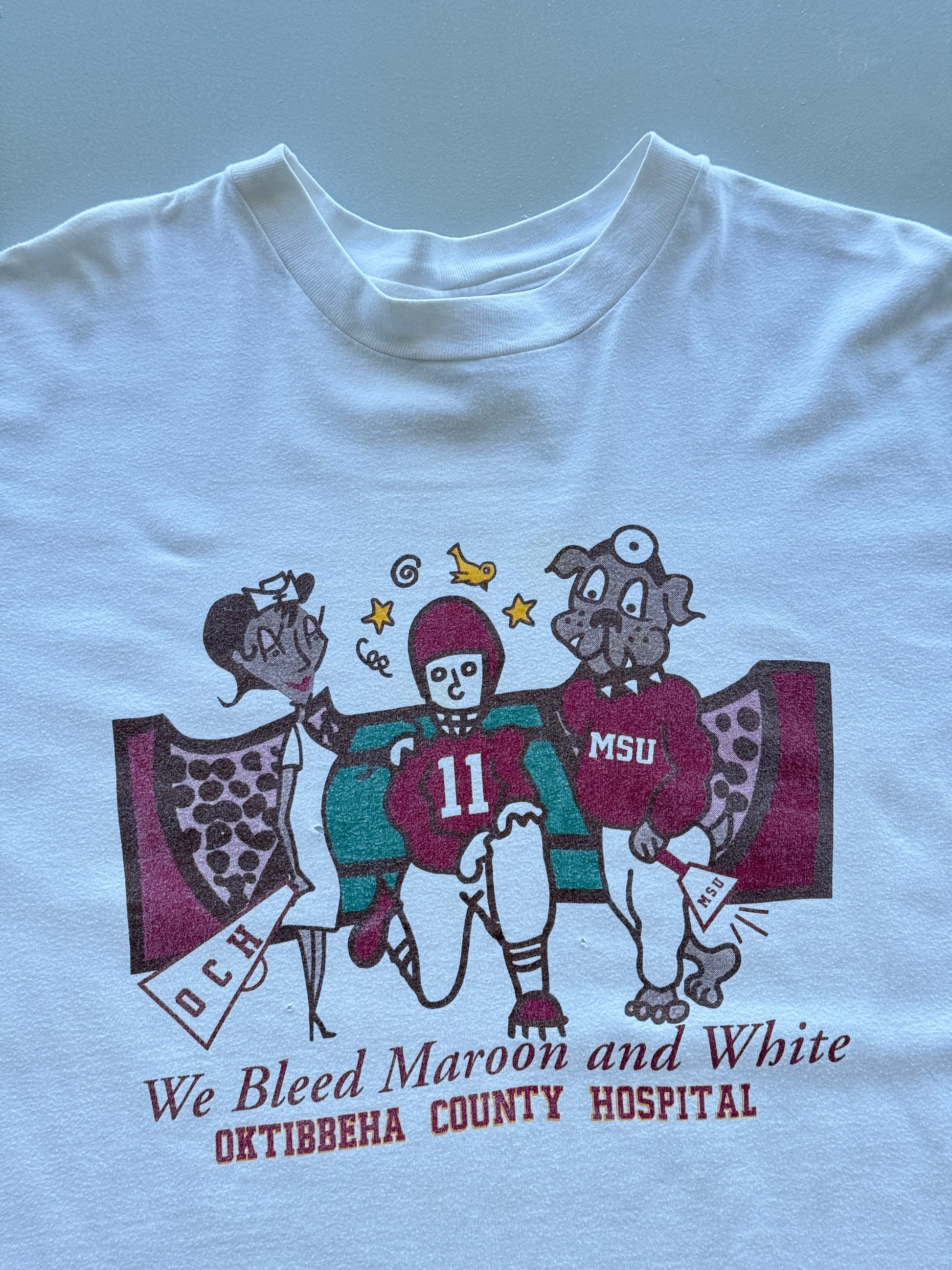 Hanes MSU We Bleed Maroon and White 90's Vintage T-Shirt - XL