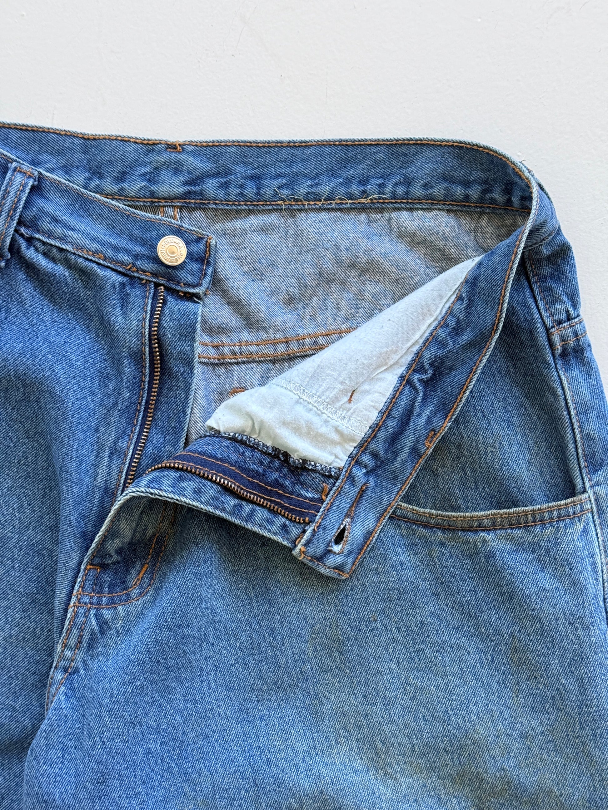 Mid Blue Polo Sport 90's Vintage Baggy Carpenter Denim Shorts - W34 x L12