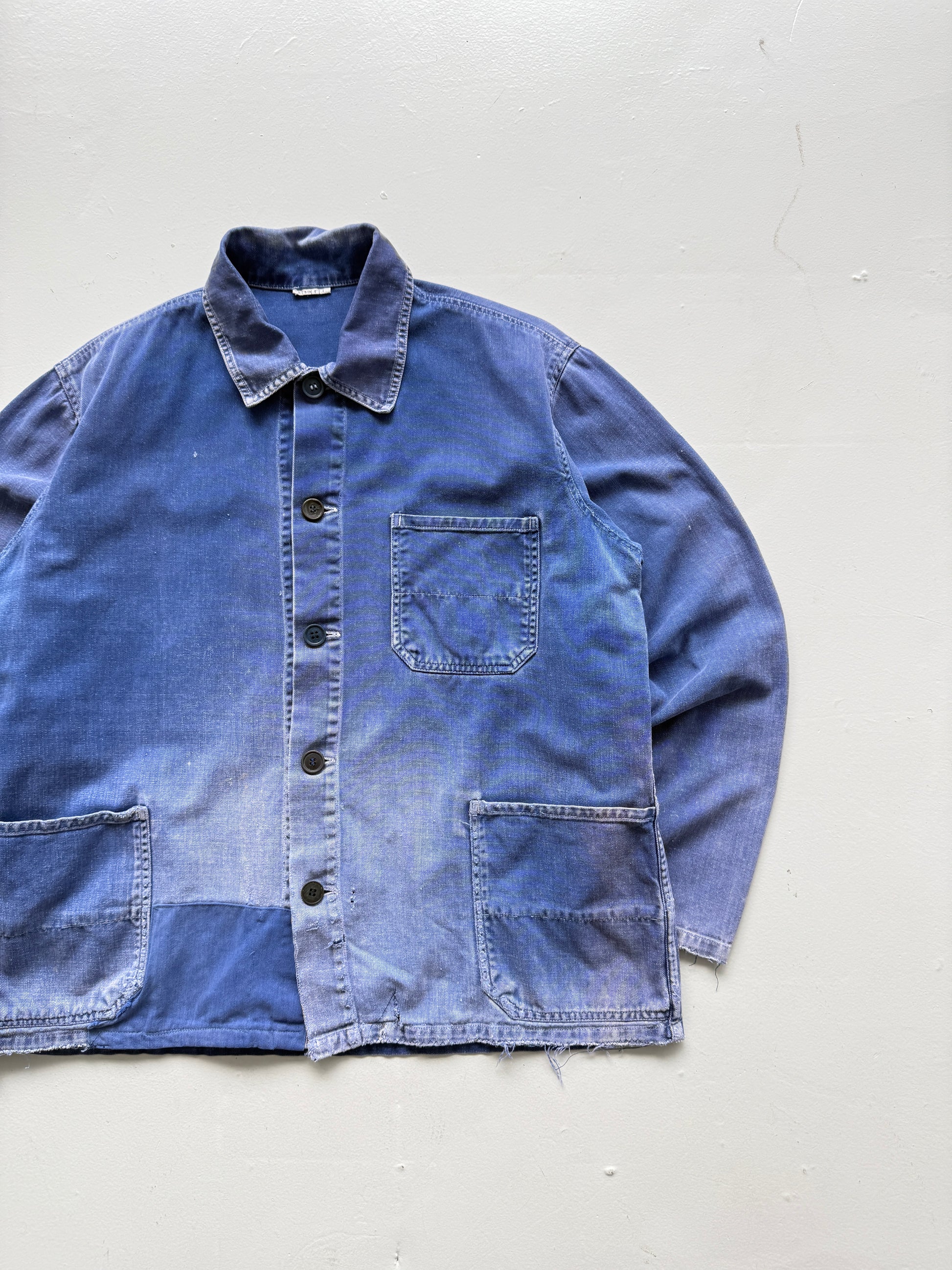 Faded Blue French Vintage Workwear Chore Jacket CH394 - Small