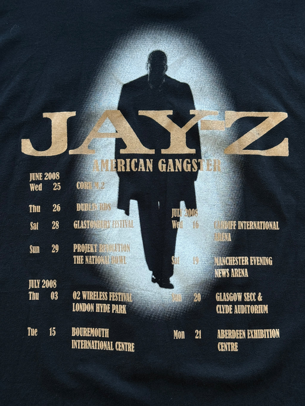 Black Jay-Z American Gangster 2008 Vintage Tour Graphic T-Shirt - Large