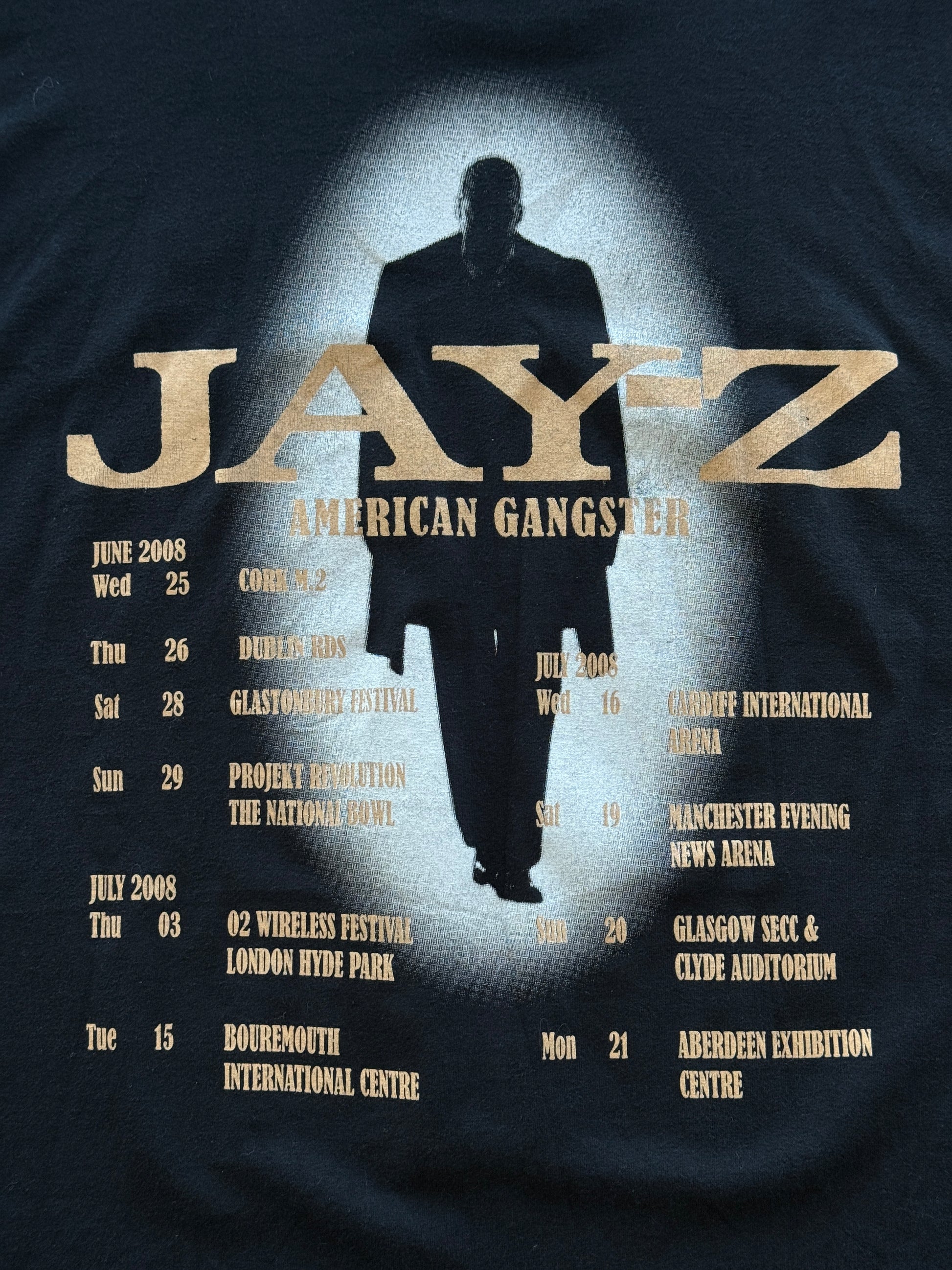 Black Jay-Z American Gangster 2008 Vintage Tour Graphic T-Shirt - Large