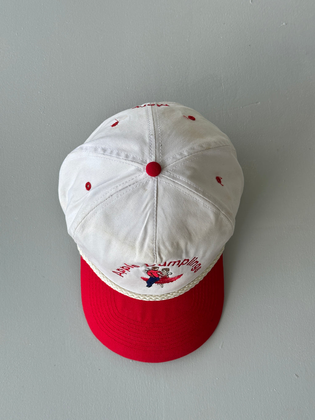 White / Red Apple Dumplings Square Dancing 90's Vintage SnapBack Trucker Cap